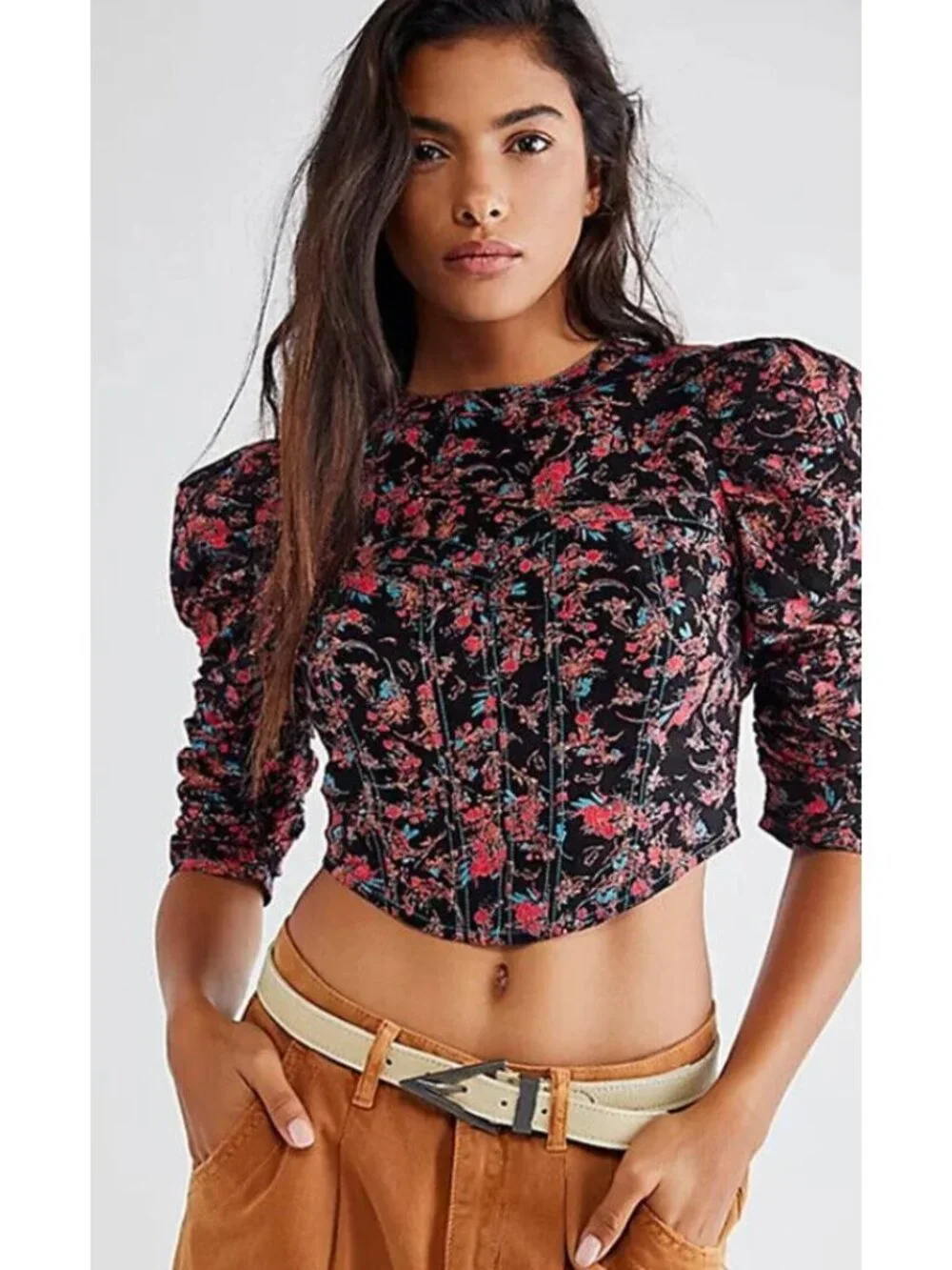 NWT Free People Monica Floral Cropped Top-sz Medium